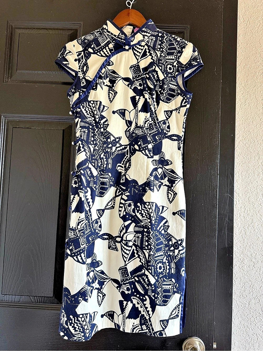 Women's Geometric Mini Dress in Blue & White Like New